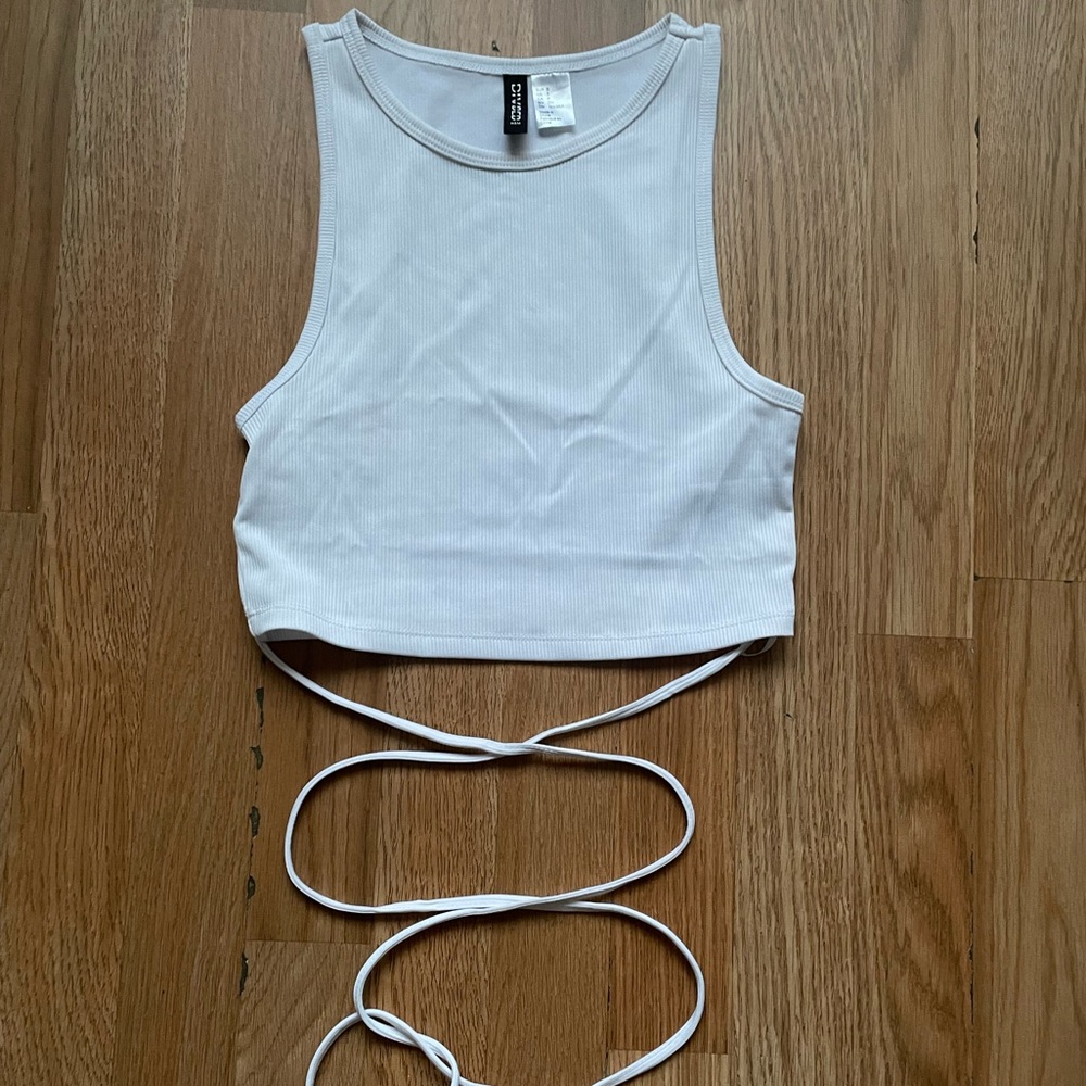 White tank with body wrap strings